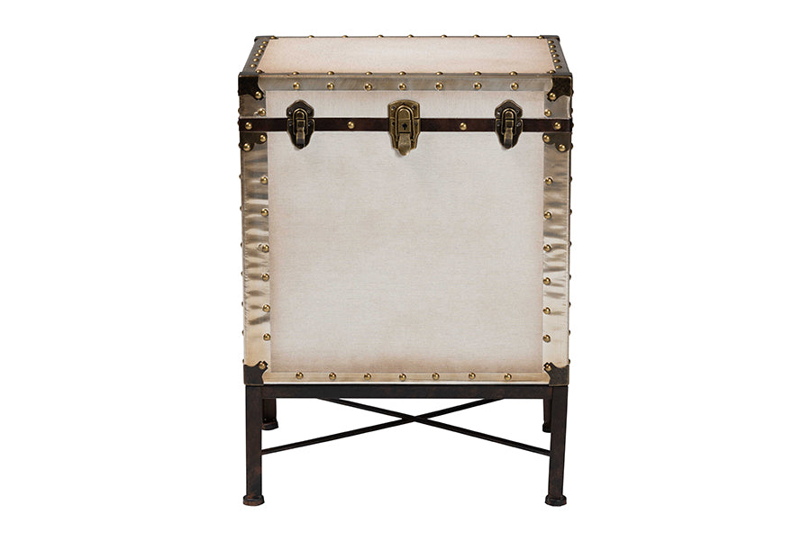 Laura Vintage White Canvas Lift-Top Trunk End Table