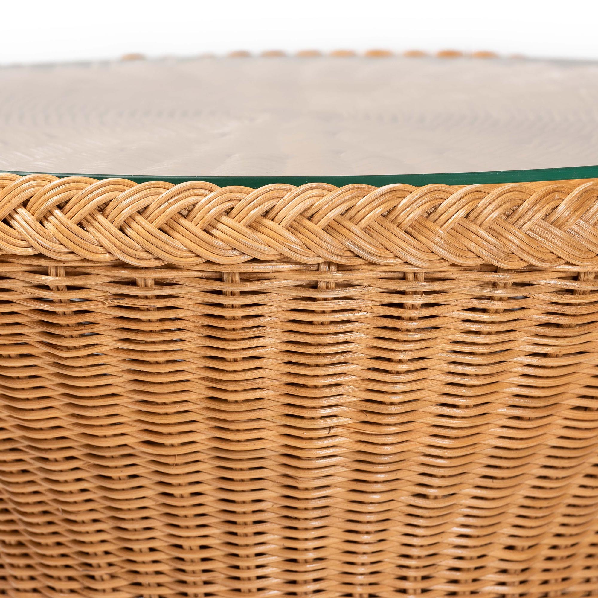 Nina Bohemian Light Honey Braided Rattan End Table with Glass Tabletop