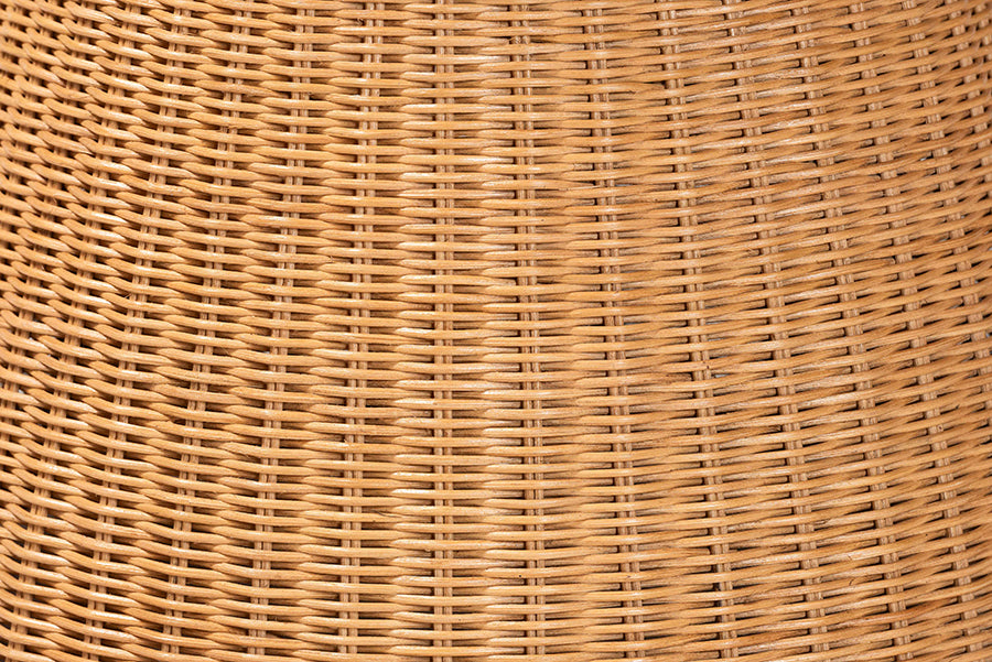 Nina Bohemian Light Honey Braided Rattan End Table with Glass Tabletop