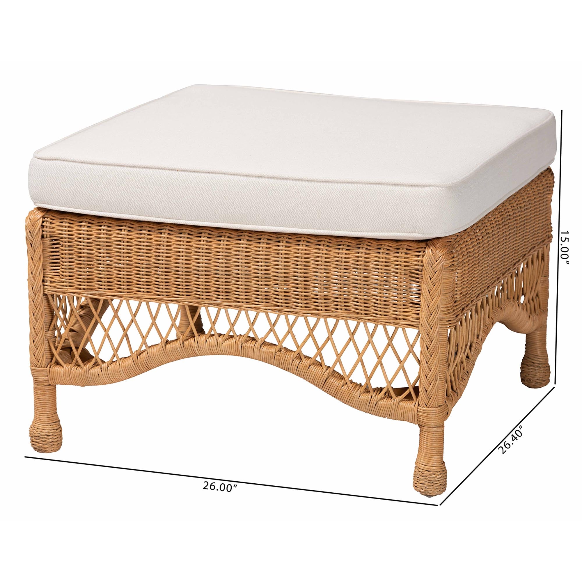Brooklyn Bohemian Light Honey Braided Rattan Ottoman Stool