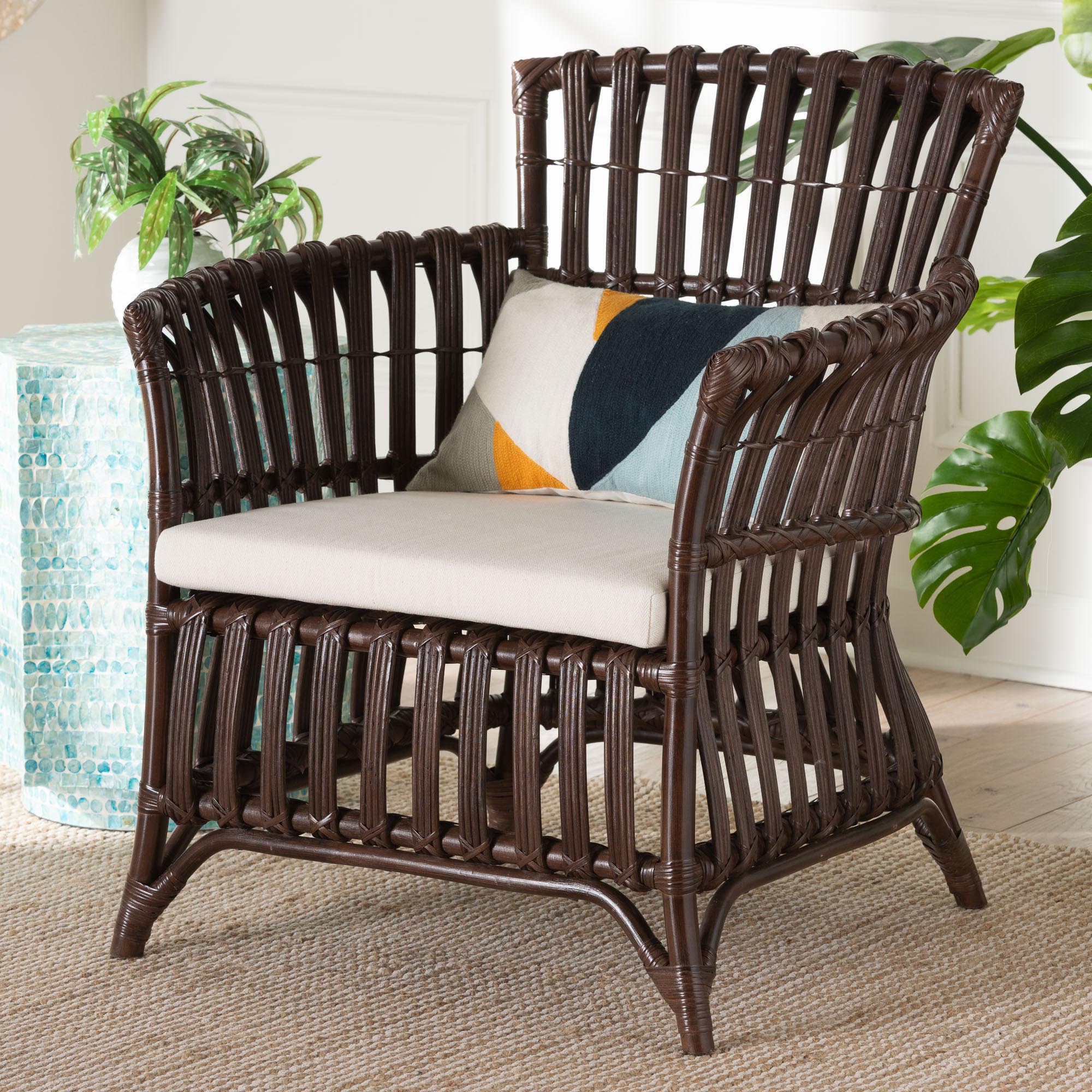Brooklyn Bohemian Very Dark Brown Rattan Arm Chair