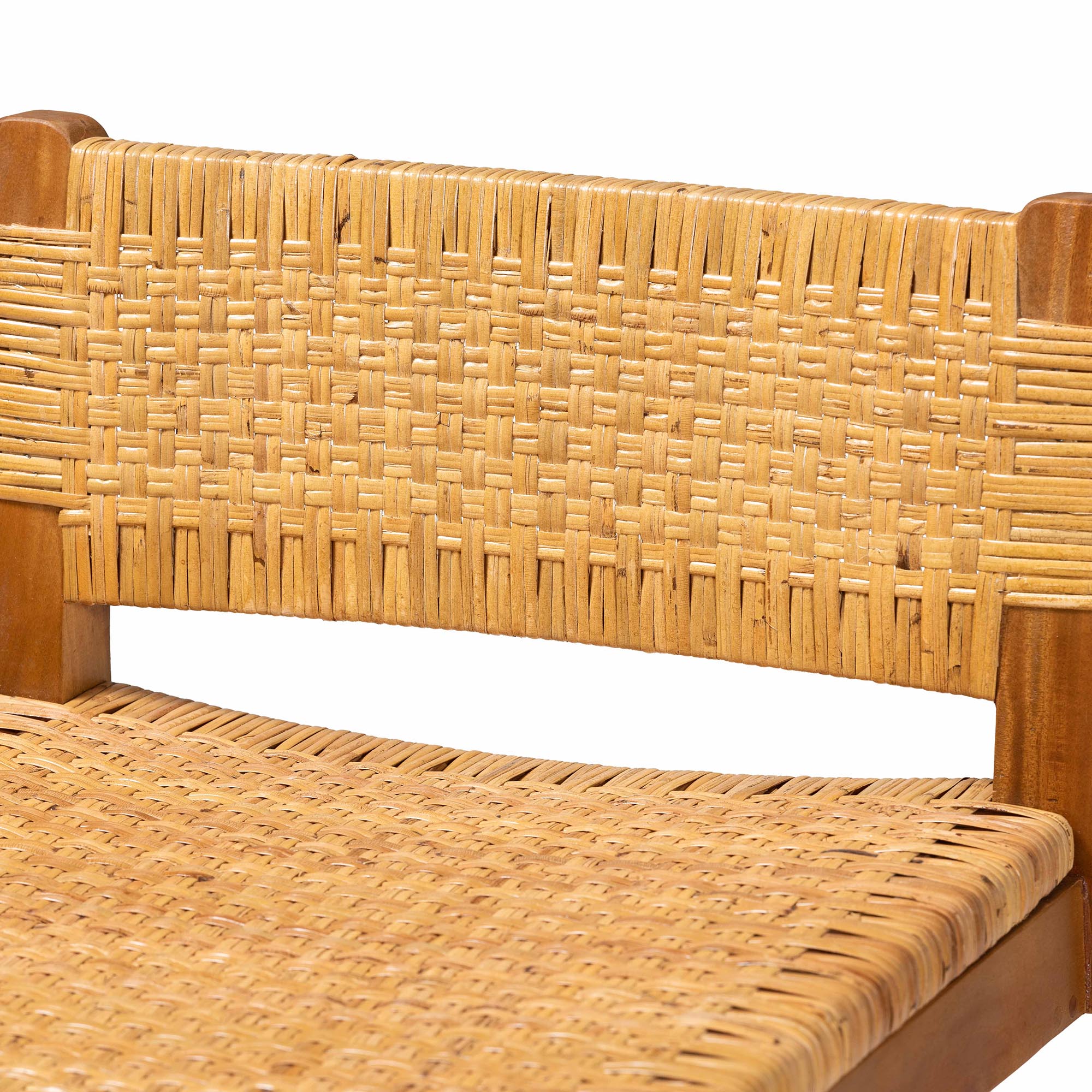 Asgart Bohemian Natural Rattan and Mahogany Wood Bar Stool