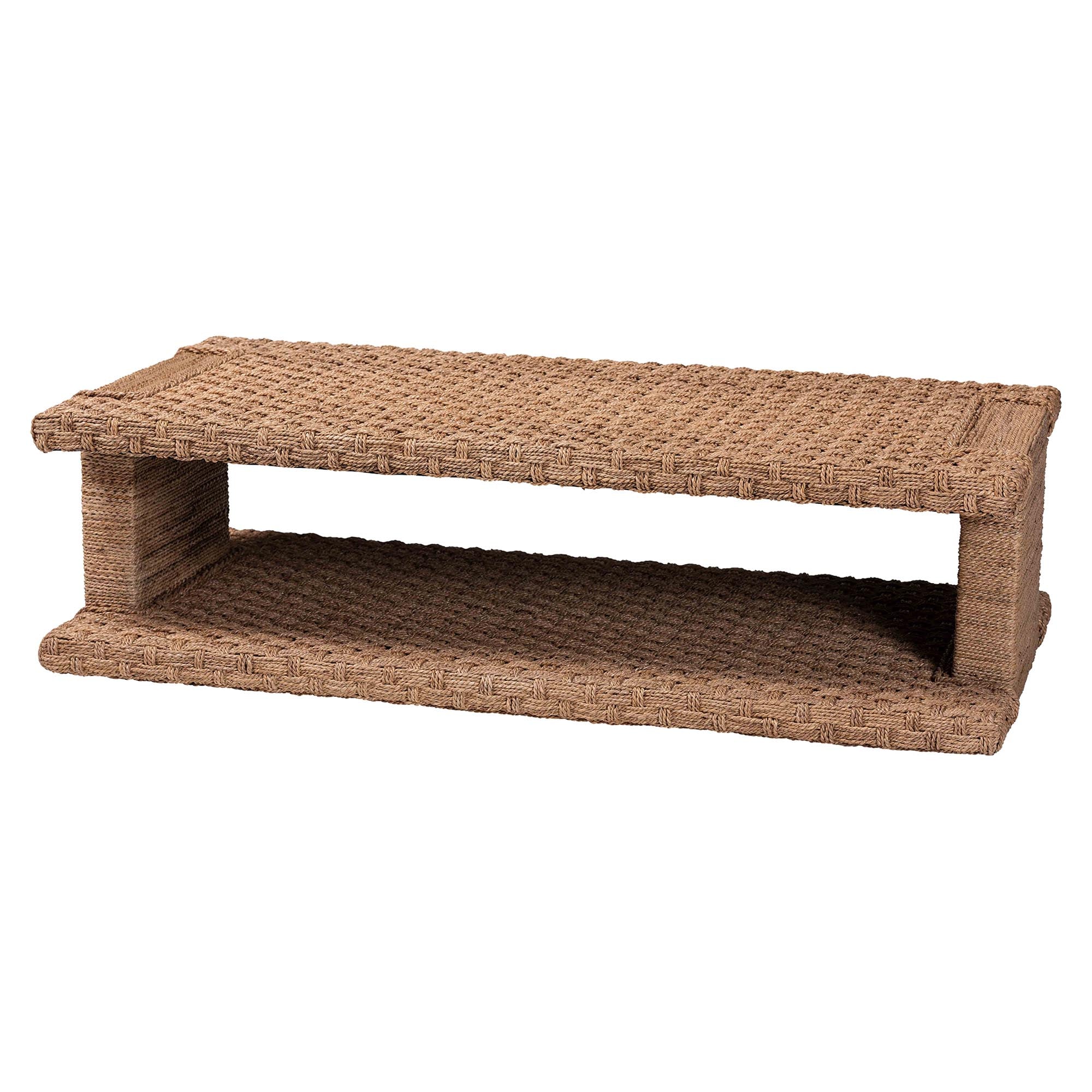 bali & pari Rhinos Handwoven Seagrass Coffee Table with Open Shelf - Rectangular Wicker Center Table for Living Room, Coastal Boho Style