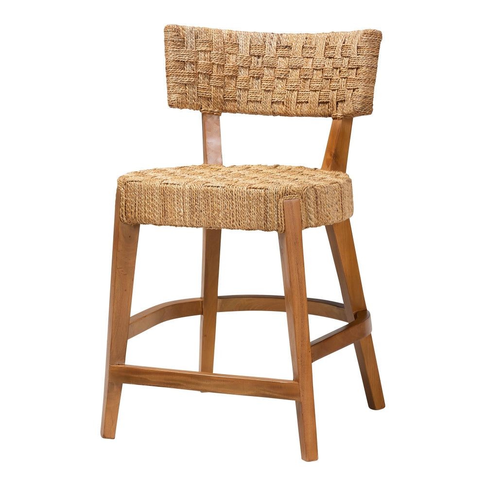 Sabit Bohemian Seagrass and Mahogany Wood Counter Stool