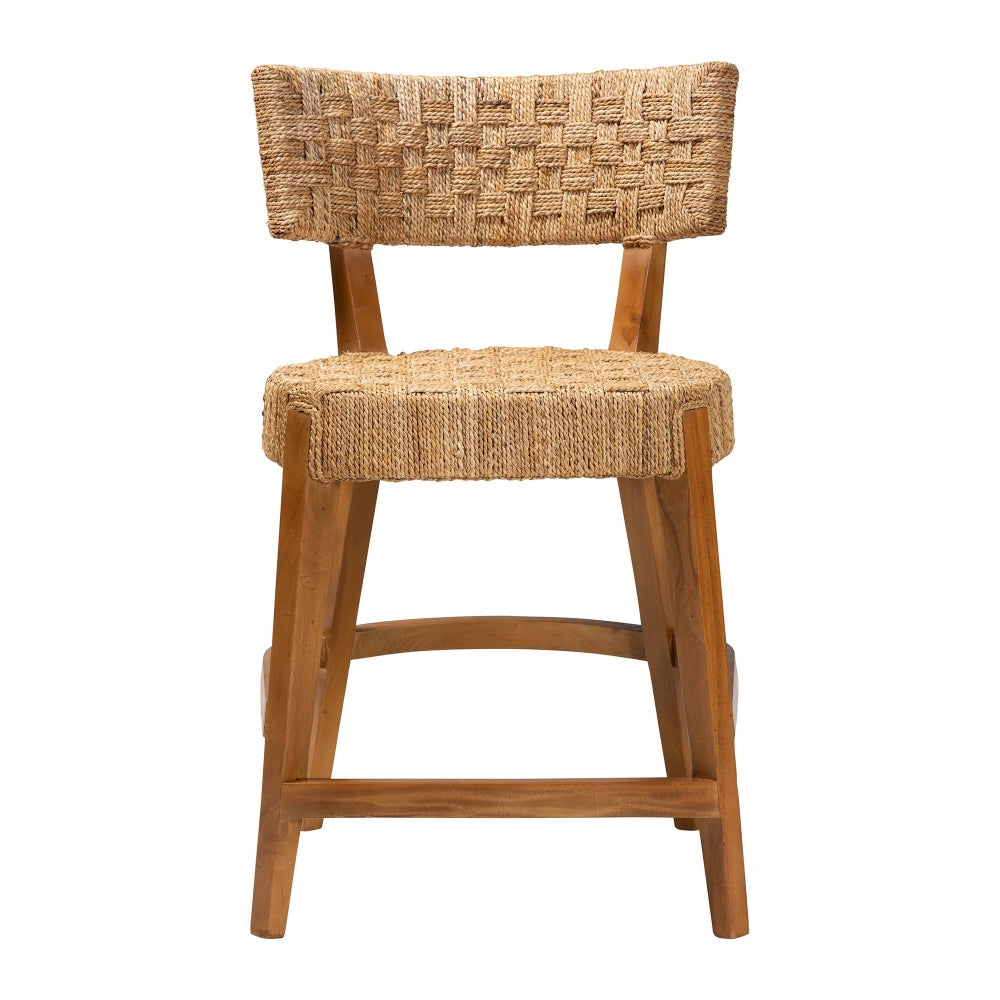 Sabit Bohemian Seagrass and Mahogany Wood Counter Stool
