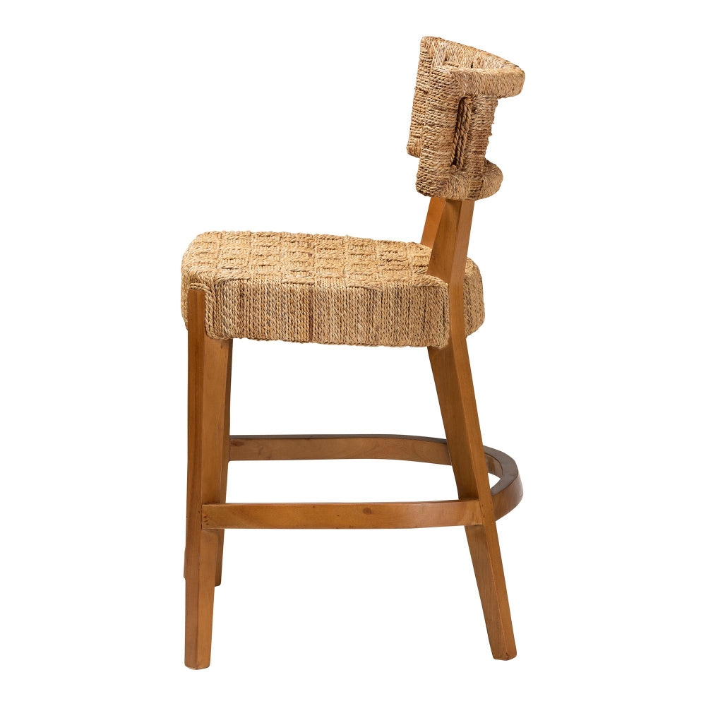 Sabit Bohemian Seagrass and Mahogany Wood Counter Stool