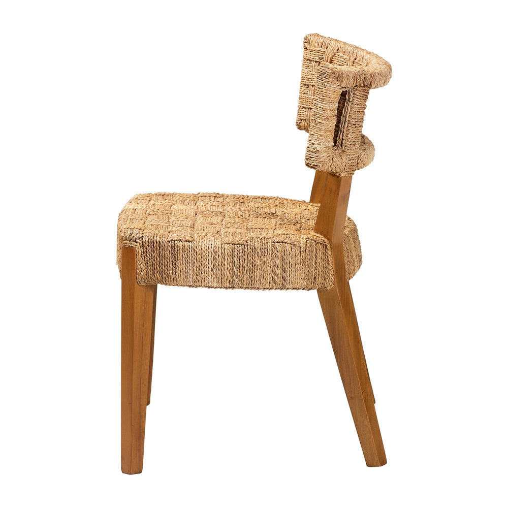 Sabit Bohemian Seagrass and Mahogany Wood Dining Chair