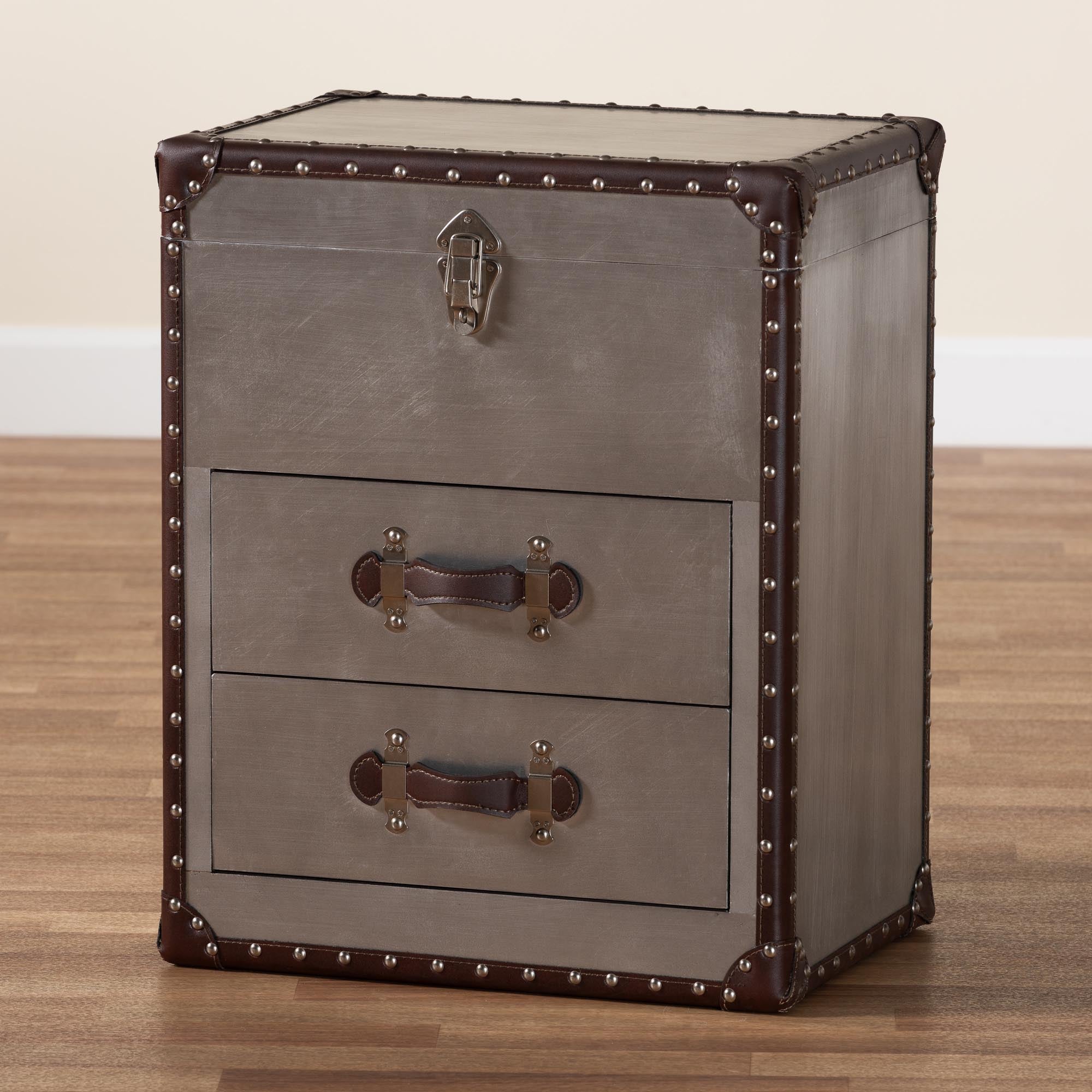 Calidore Vintage Silver Metal 2-Drawer End Table