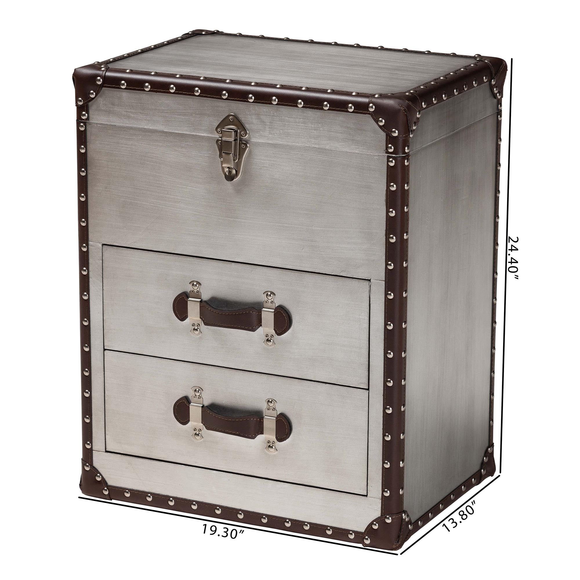 Calidore Vintage Silver Metal 2-Drawer End Table