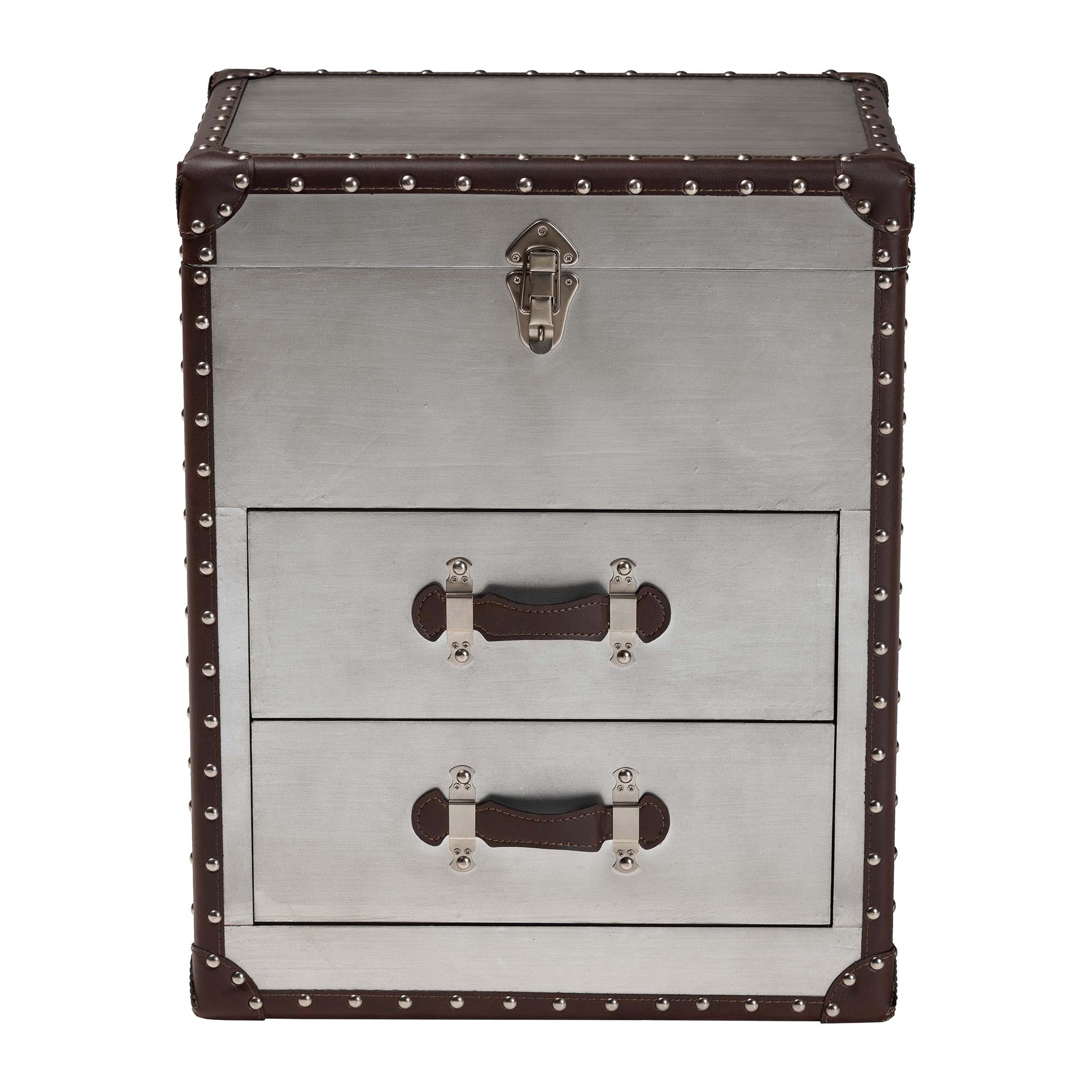 Calidore Vintage Silver Metal 2-Drawer End Table