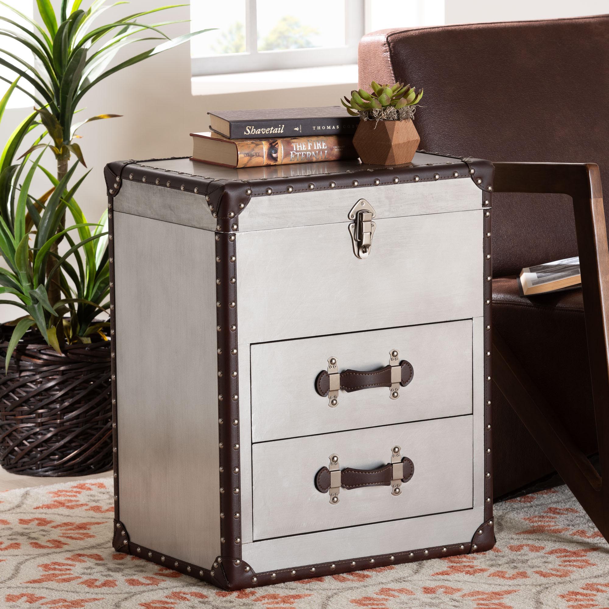 Calidore Vintage Silver Metal 2-Drawer End Table