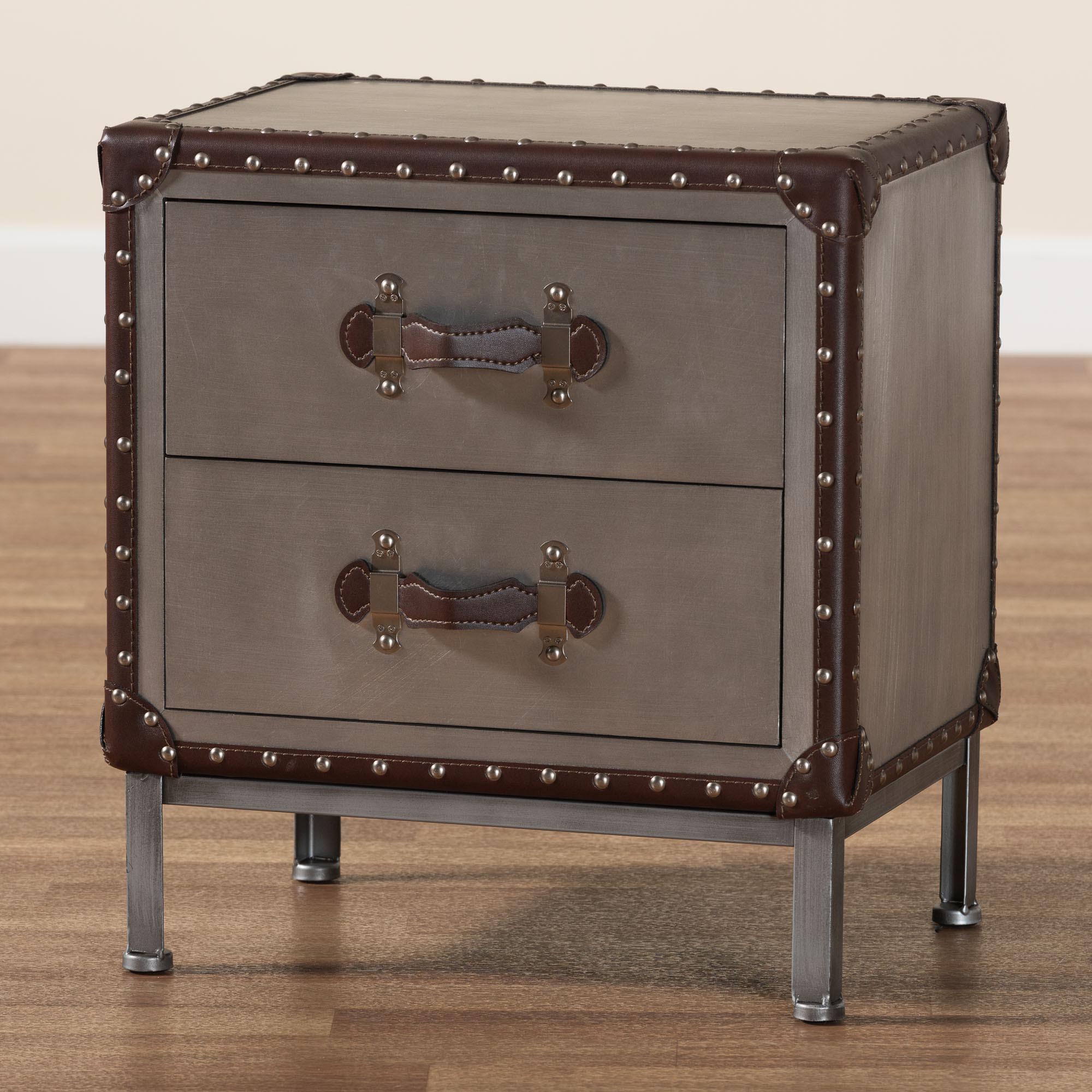 Jacey Vintage Silver Metal 2-Drawer End Table