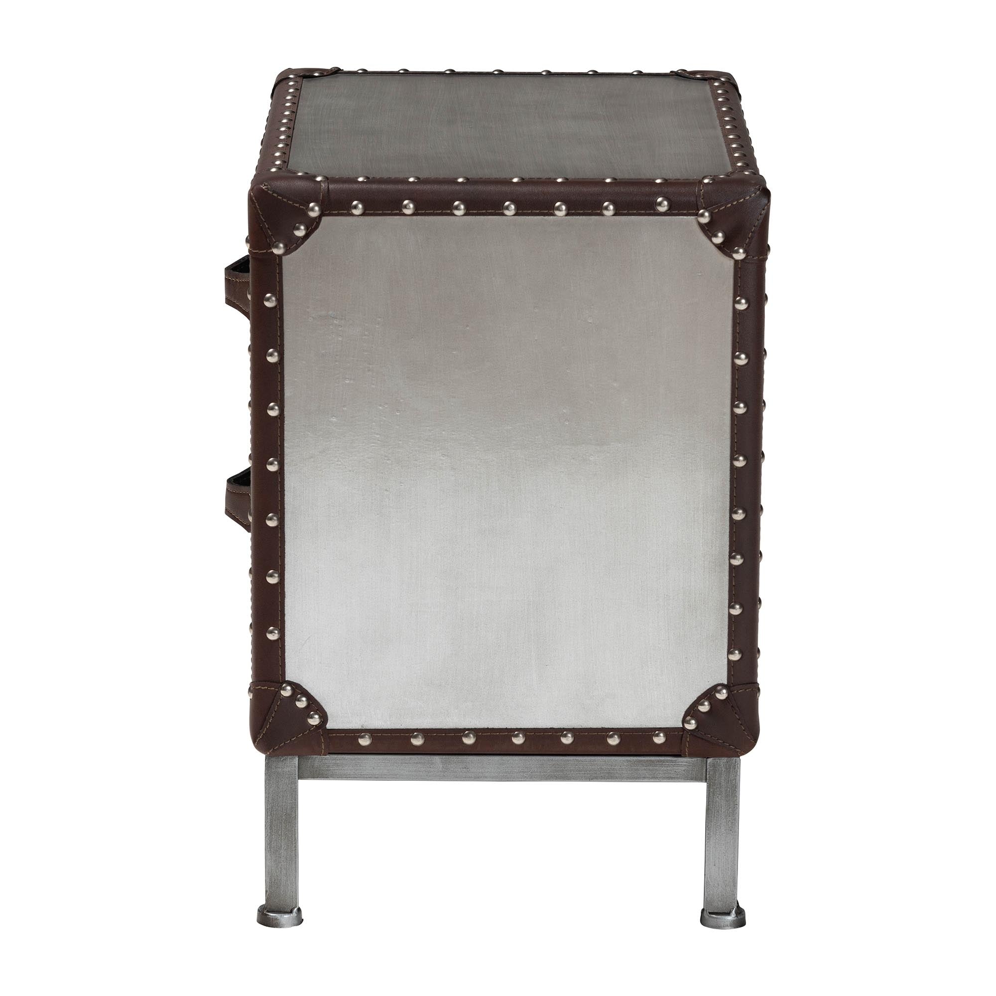 Jacey Vintage Silver Metal 2-Drawer End Table