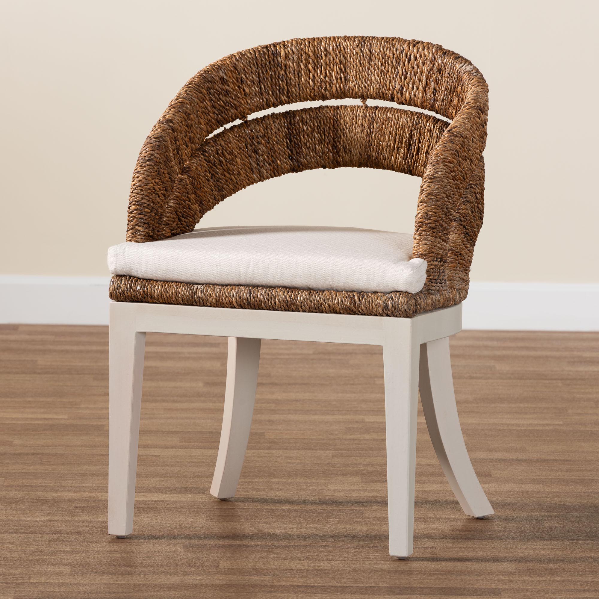 Ubud Bohemian Natural Seagrass and Mahogany Wood Dining Chair