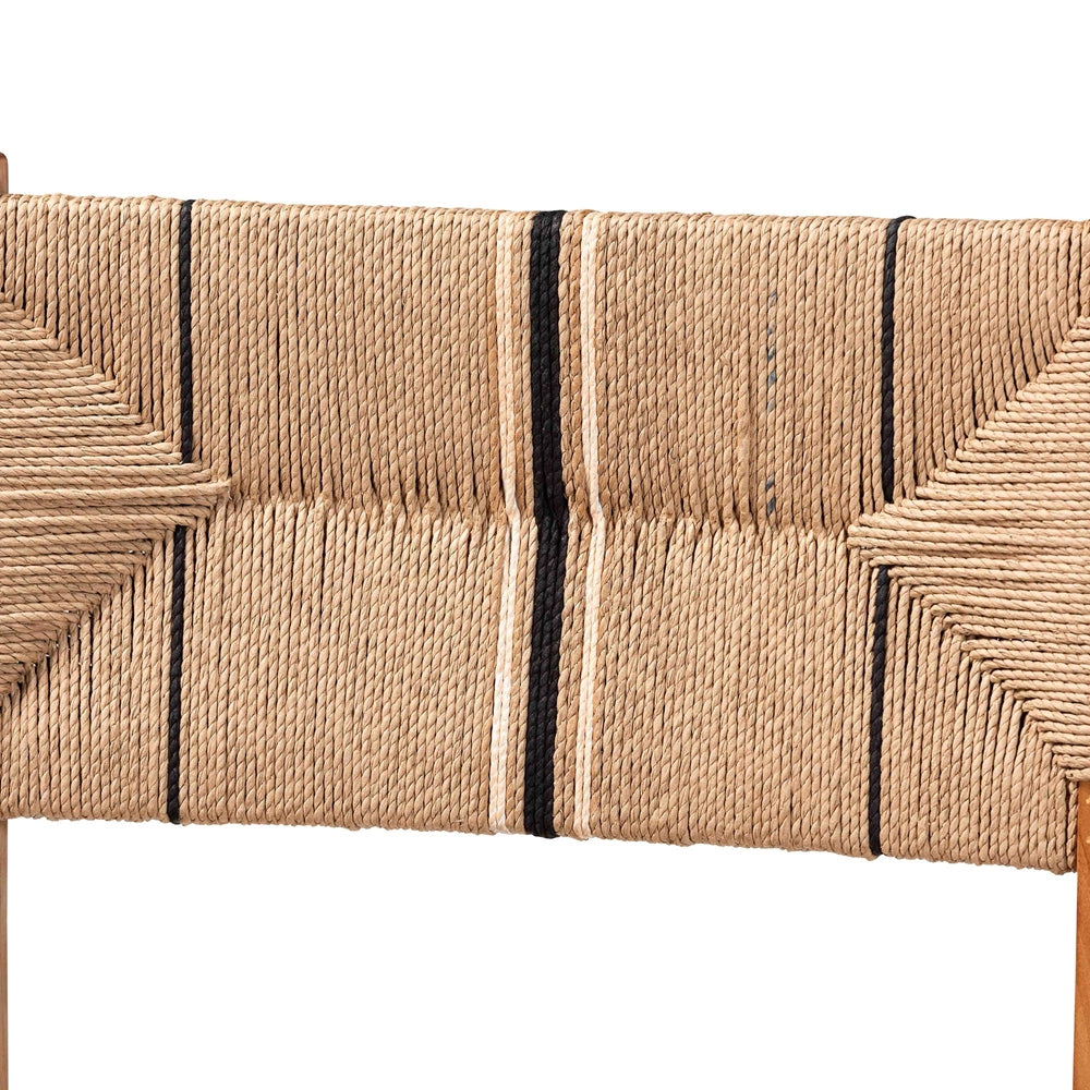 Prita Bohemian Paper Loom and Natural Mahogany Wood 2-Piece Bar Stool Set
