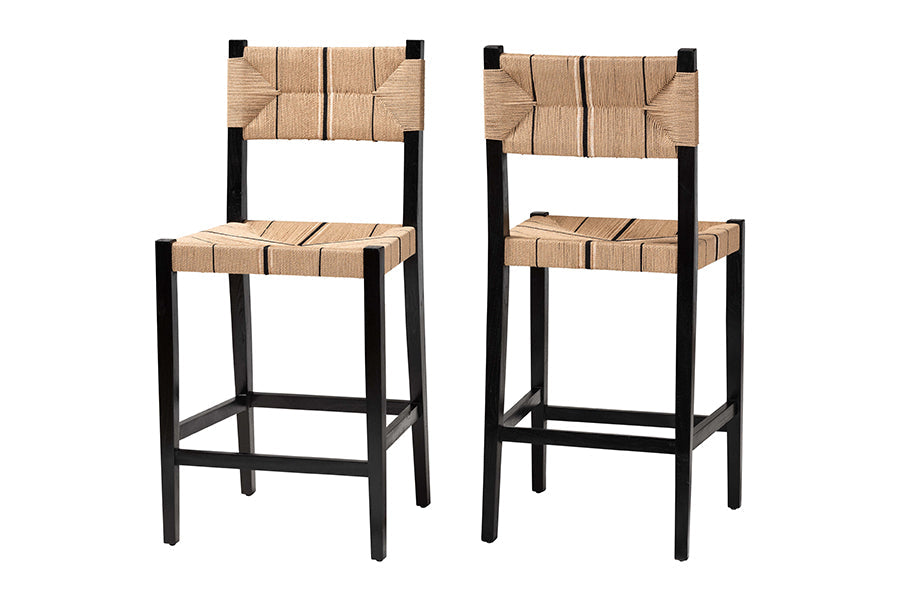 bali & pari Prita Bohemian Paper Loom and Black Mahogany Wood 2-Piece Bar Stool Set