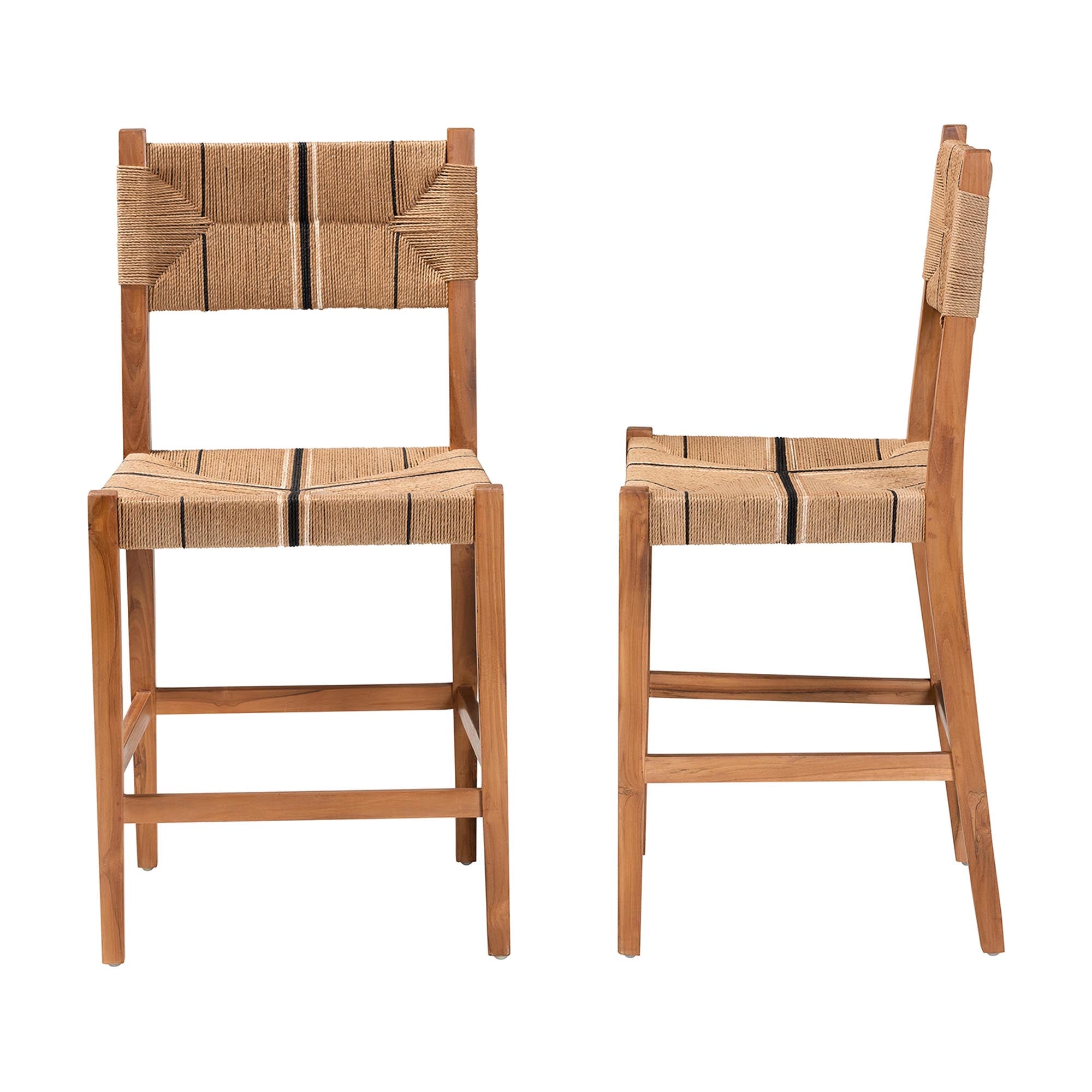 bali & pari Prita Bohemian Paper Loom and Natural Mahogany Wood 2-Piece Counter Stool Set