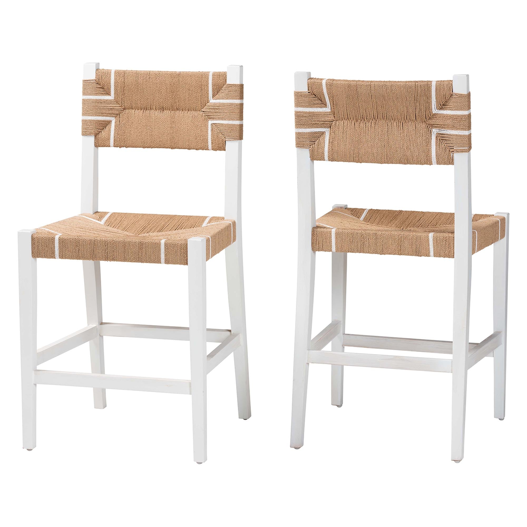 bali & pari Talli Bohemian Paper Loom and White Mahogany Wood 2-Piece Counter Stool Set