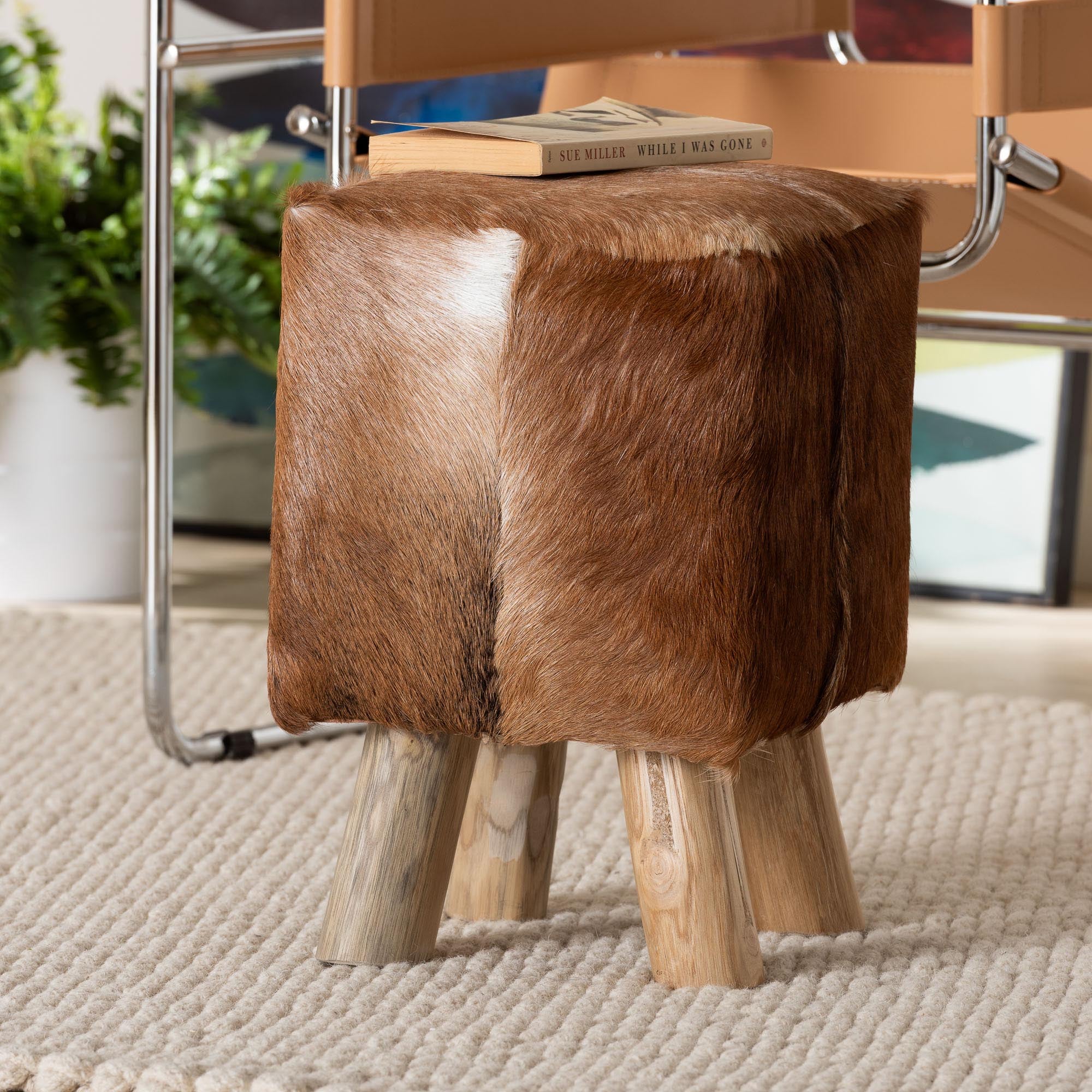 Scotlyn Genuine Goat Leather Footstool