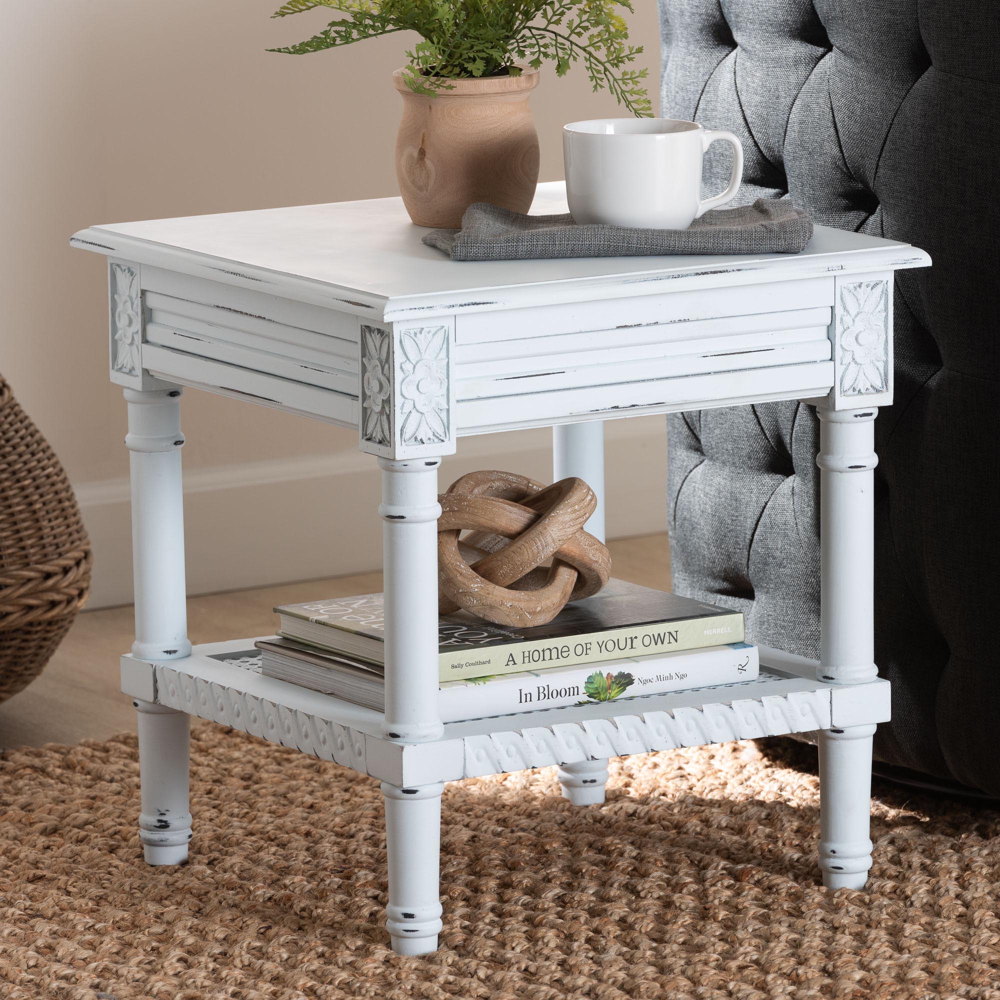 Jeanne Vintage Traditional White Wood End Table