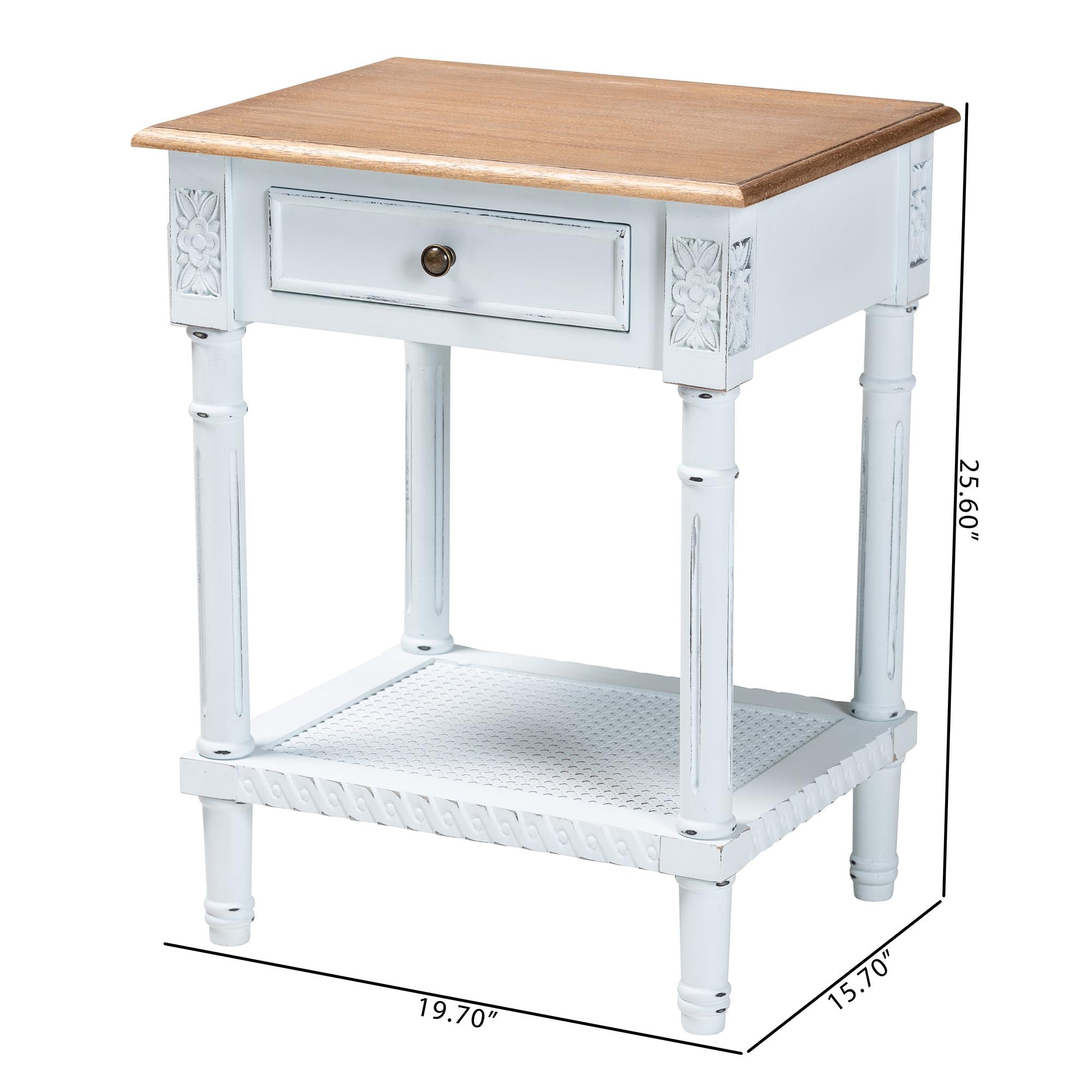 Legrand Classic French Two-Tone White and Natural Brown 1-Drawer End Table