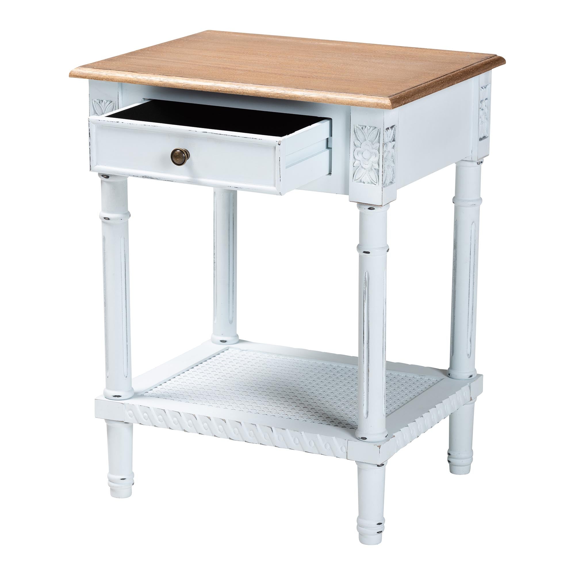 Legrand Classic French Two-Tone White and Natural Brown 1-Drawer End Table