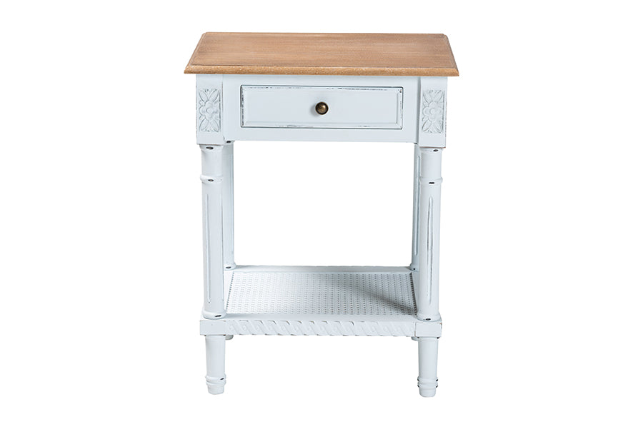 Legrand Classic French Two-Tone White and Natural Brown 1-Drawer End Table