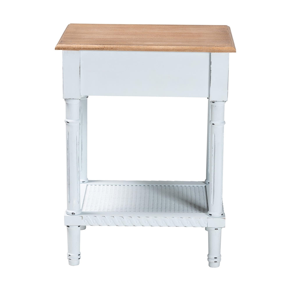 Legrand Classic French Two-Tone White and Natural Brown 1-Drawer End Table