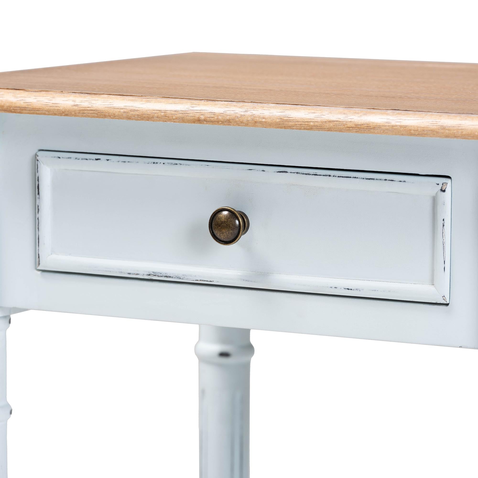 Legrand Classic French Two-Tone White and Natural Brown 1-Drawer End Table