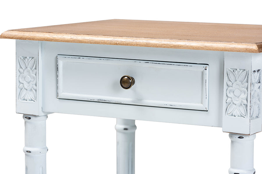 Legrand Classic French Two-Tone White and Natural Brown 1-Drawer End Table