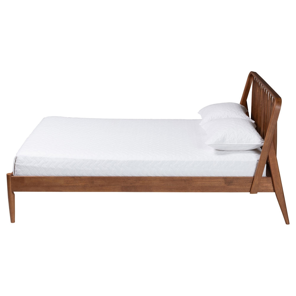 Maeron Mid-Century Modern Walnut Brown Queen Platform Bed with Spindle Headboard