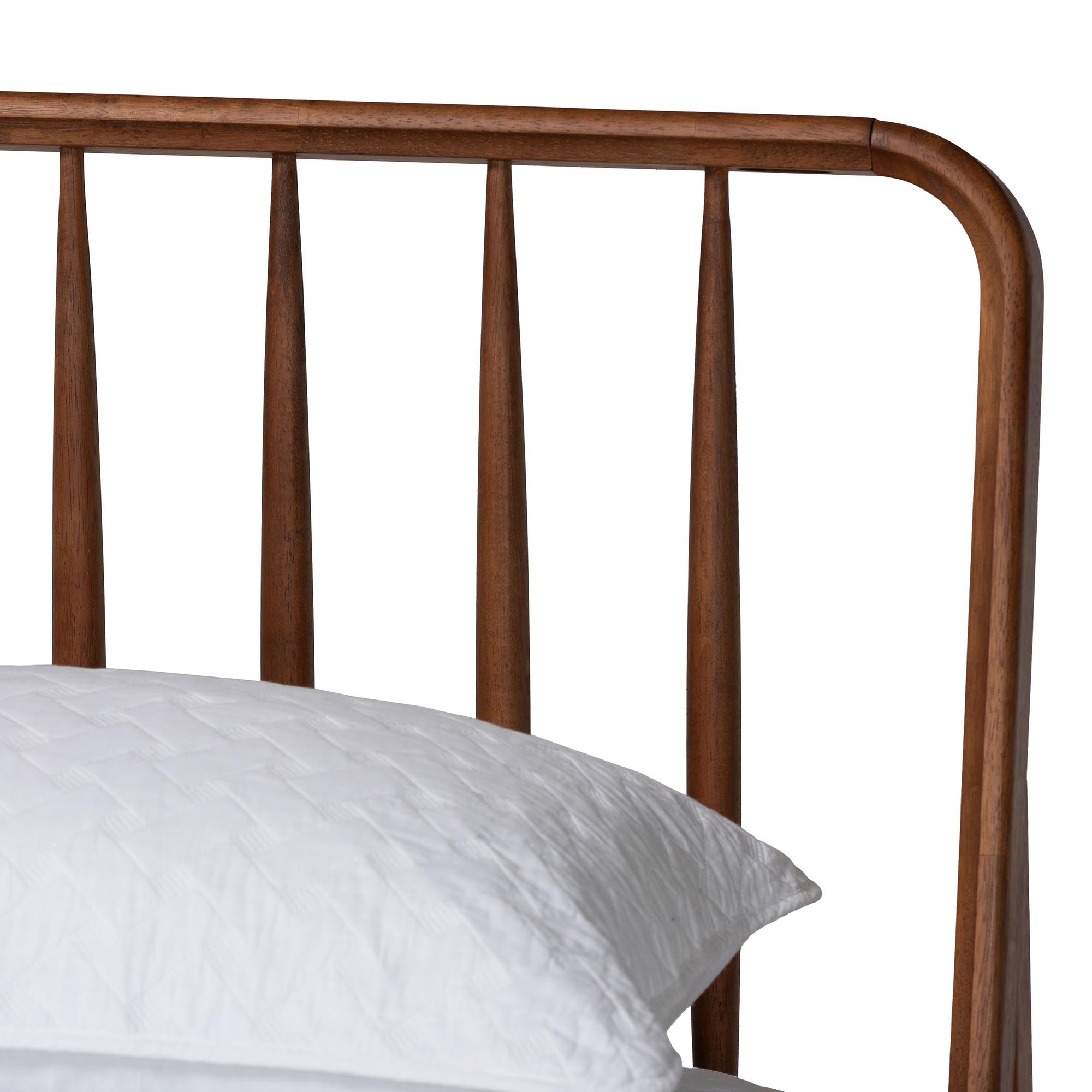 Maeron Mid-Century Modern Walnut Brown Queen Platform Bed with Spindle Headboard