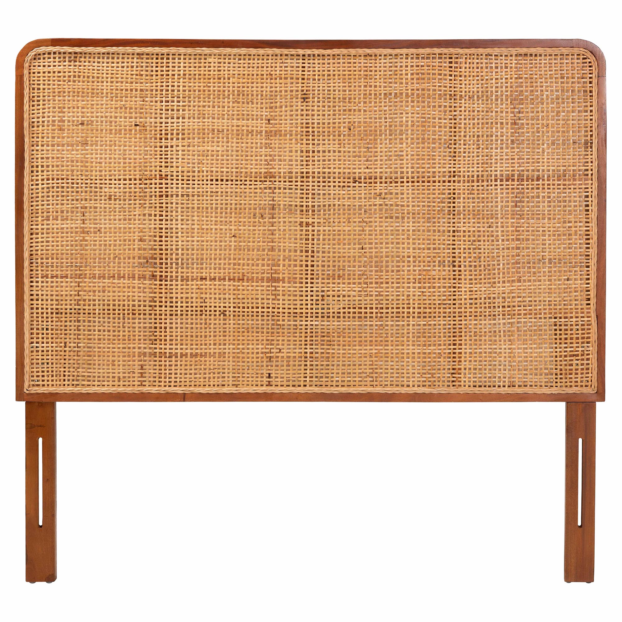 Caspia Bohemian Natural Rattan and Mahogany Wood Queen Size Headboard