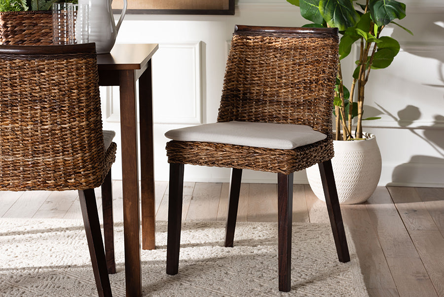 Abbas Bohemian Seagrass and Dark Brown Wood Dining Chair