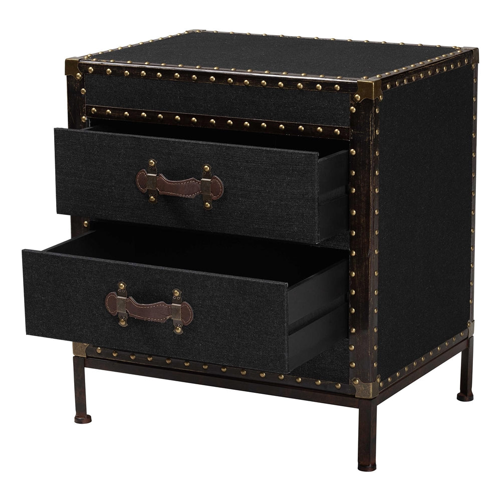 Laura Vintage Black Canvas 2-Drawer End Table Trunk