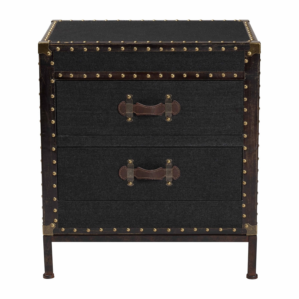 Laura Vintage Black Canvas 2-Drawer End Table Trunk
