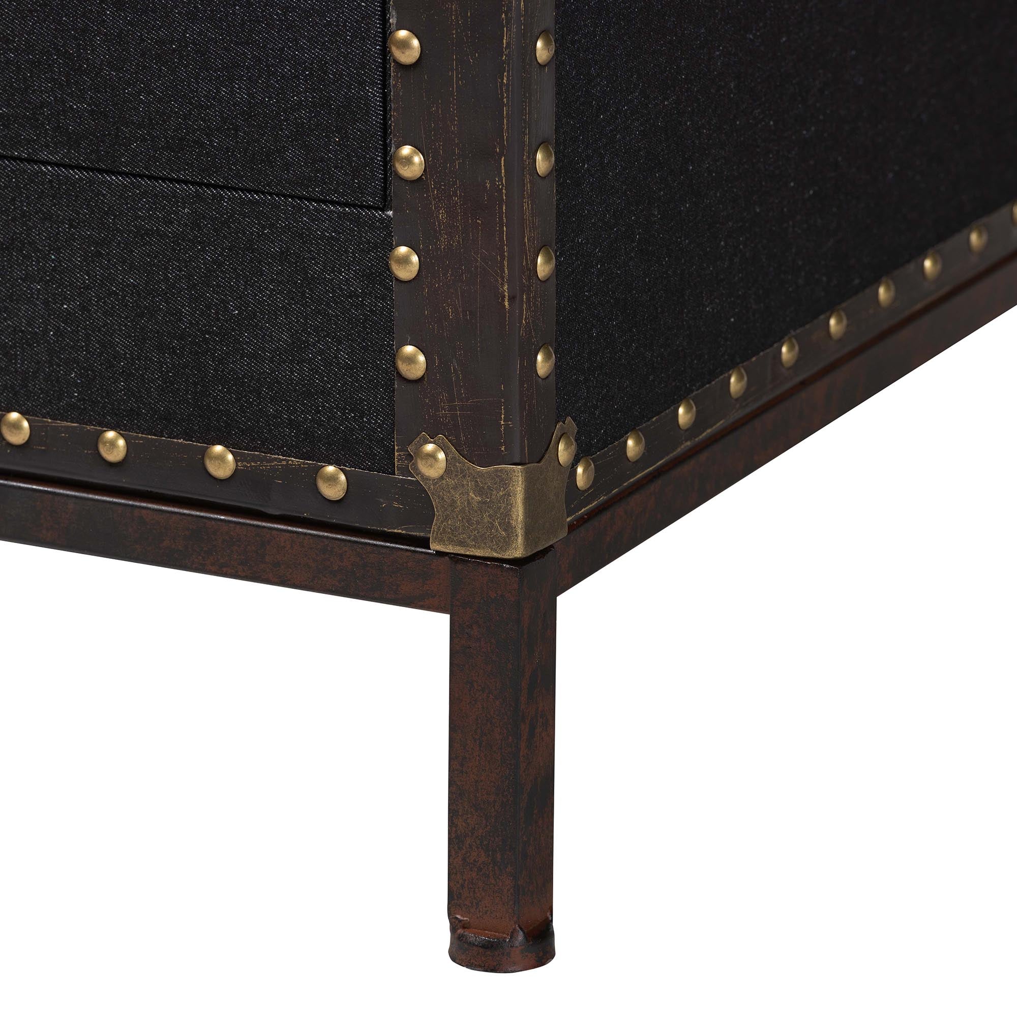 Laura Vintage Black Canvas 2-Drawer End Table Trunk