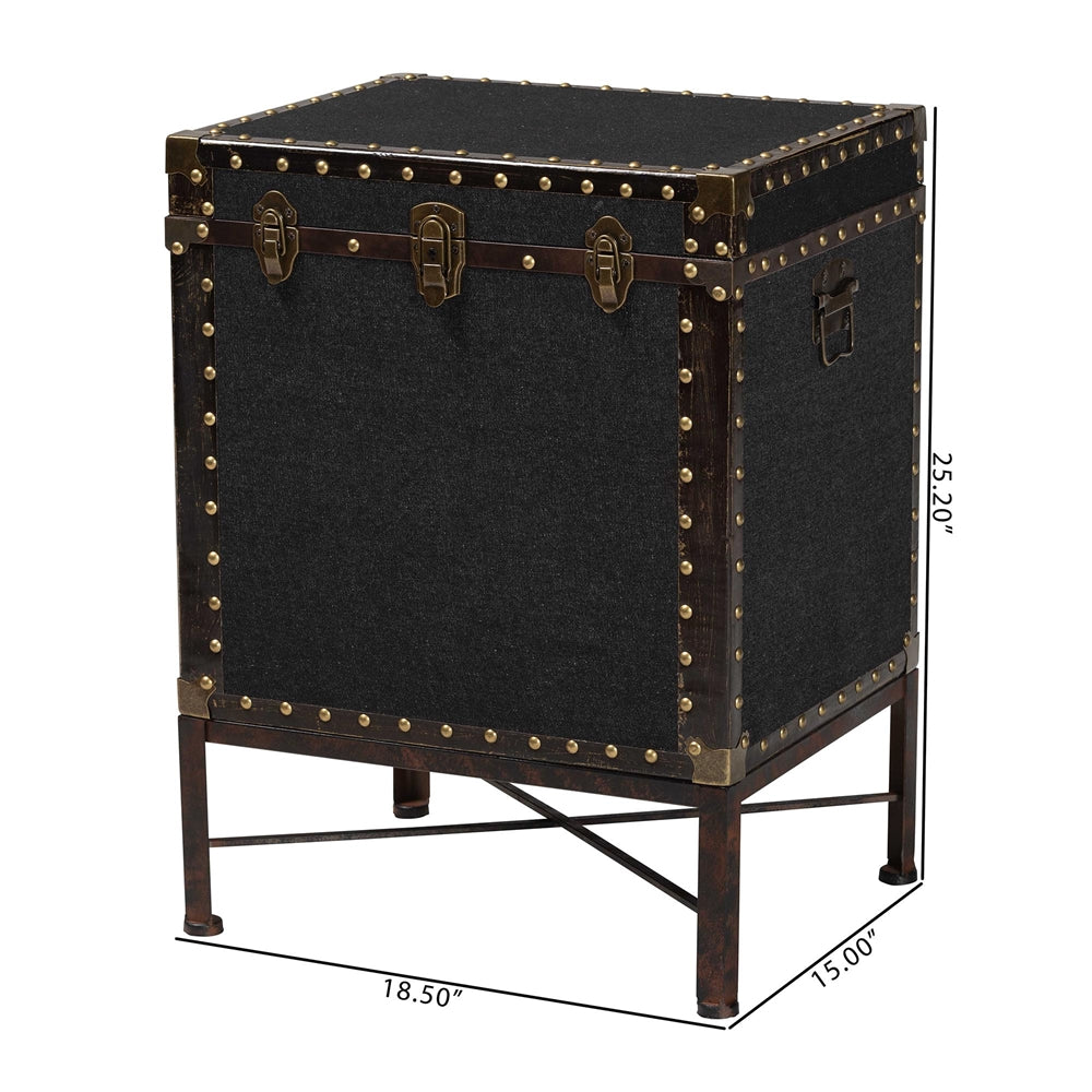 Laura Vintage Black Canvas Lift-Top Trunk End Table