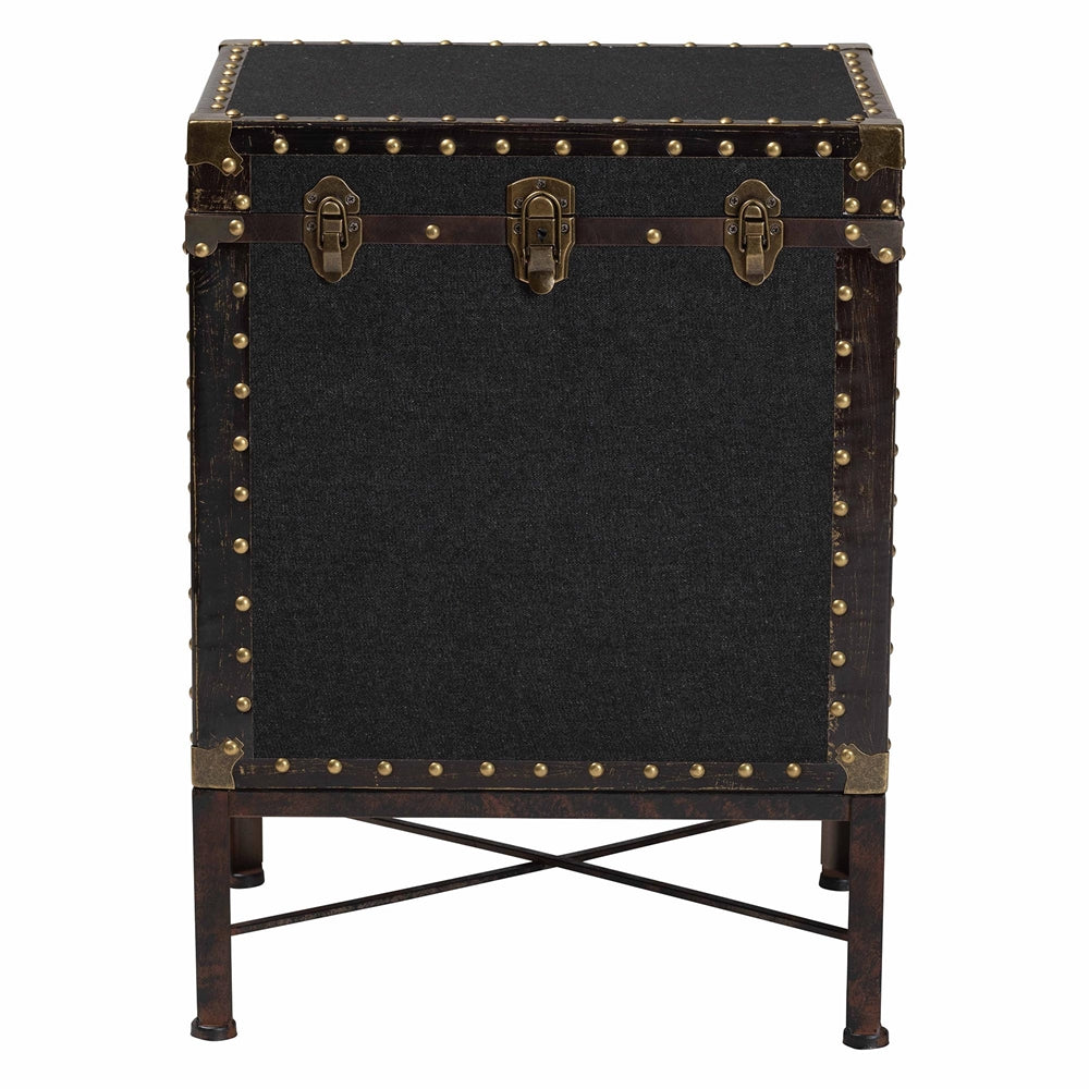 Laura Vintage Black Canvas Lift-Top Trunk End Table