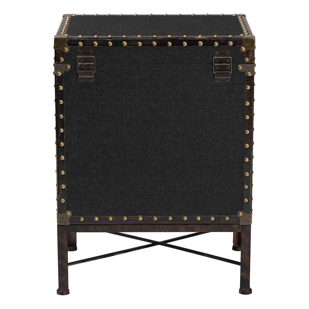 Laura Vintage Black Canvas Lift-Top Trunk End Table