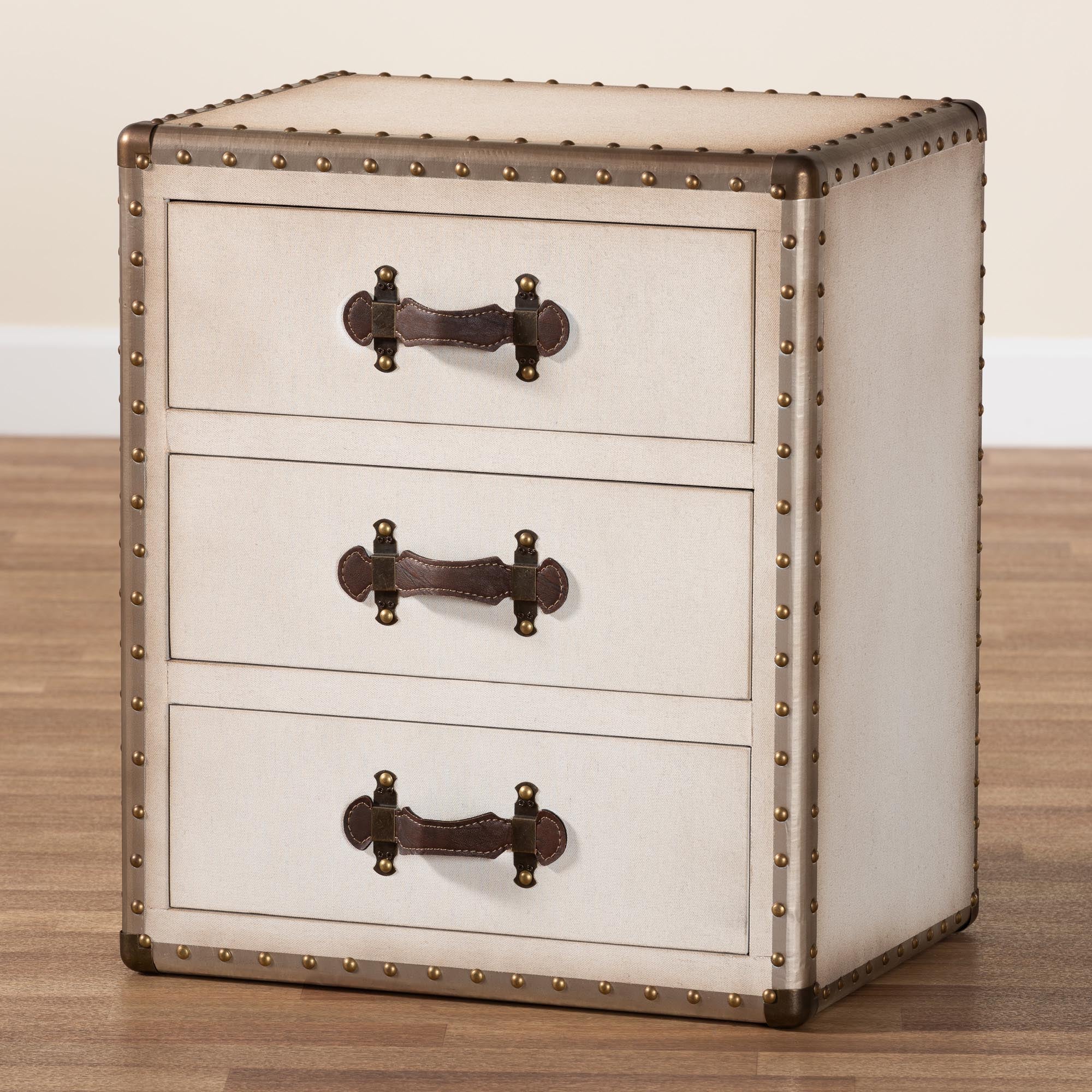 Mallison Vintage White Canvas 3-Drawer End Table
