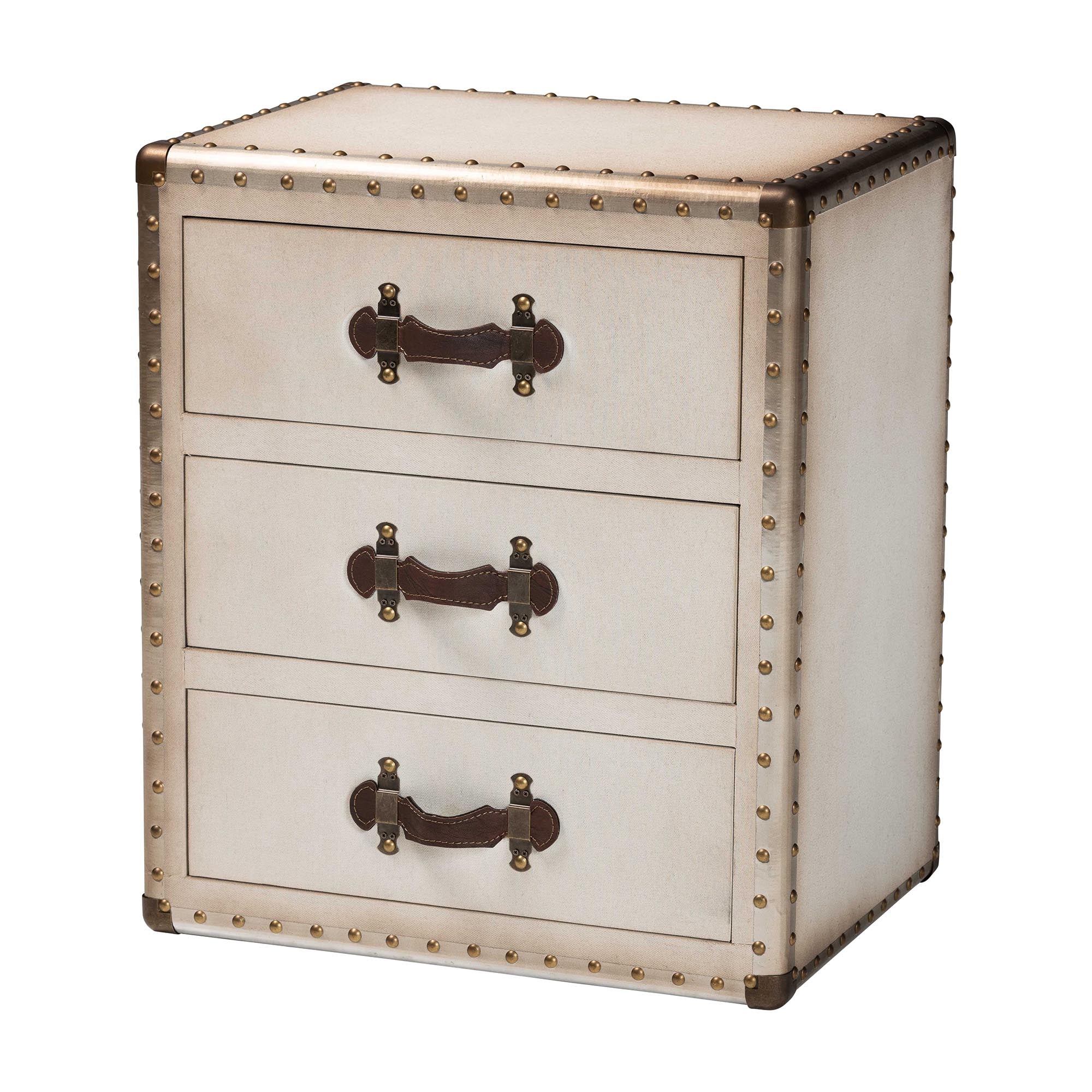 Mallison Vintage White Canvas 3-Drawer End Table