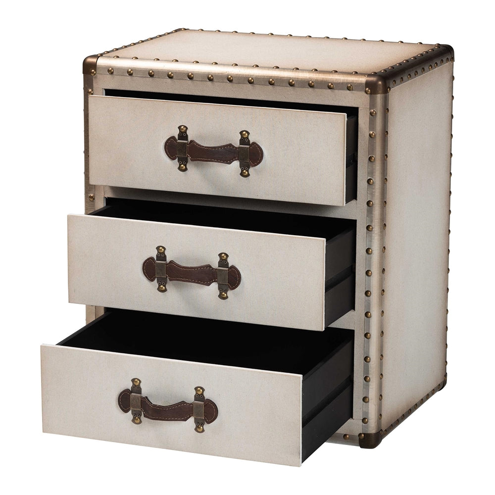 Mallison Vintage White Canvas 3-Drawer End Table