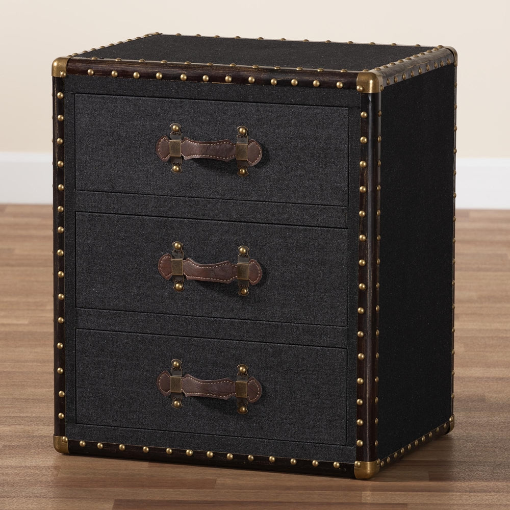 Mallison Vintage Black Canvas 3-Drawer End Table