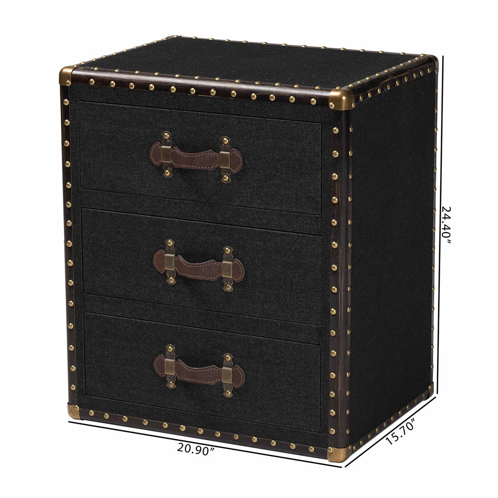 Mallison Vintage Black Canvas 3-Drawer End Table