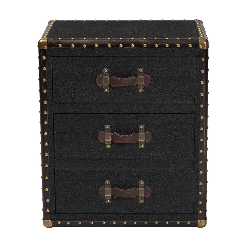 Mallison Vintage Black Canvas 3-Drawer End Table