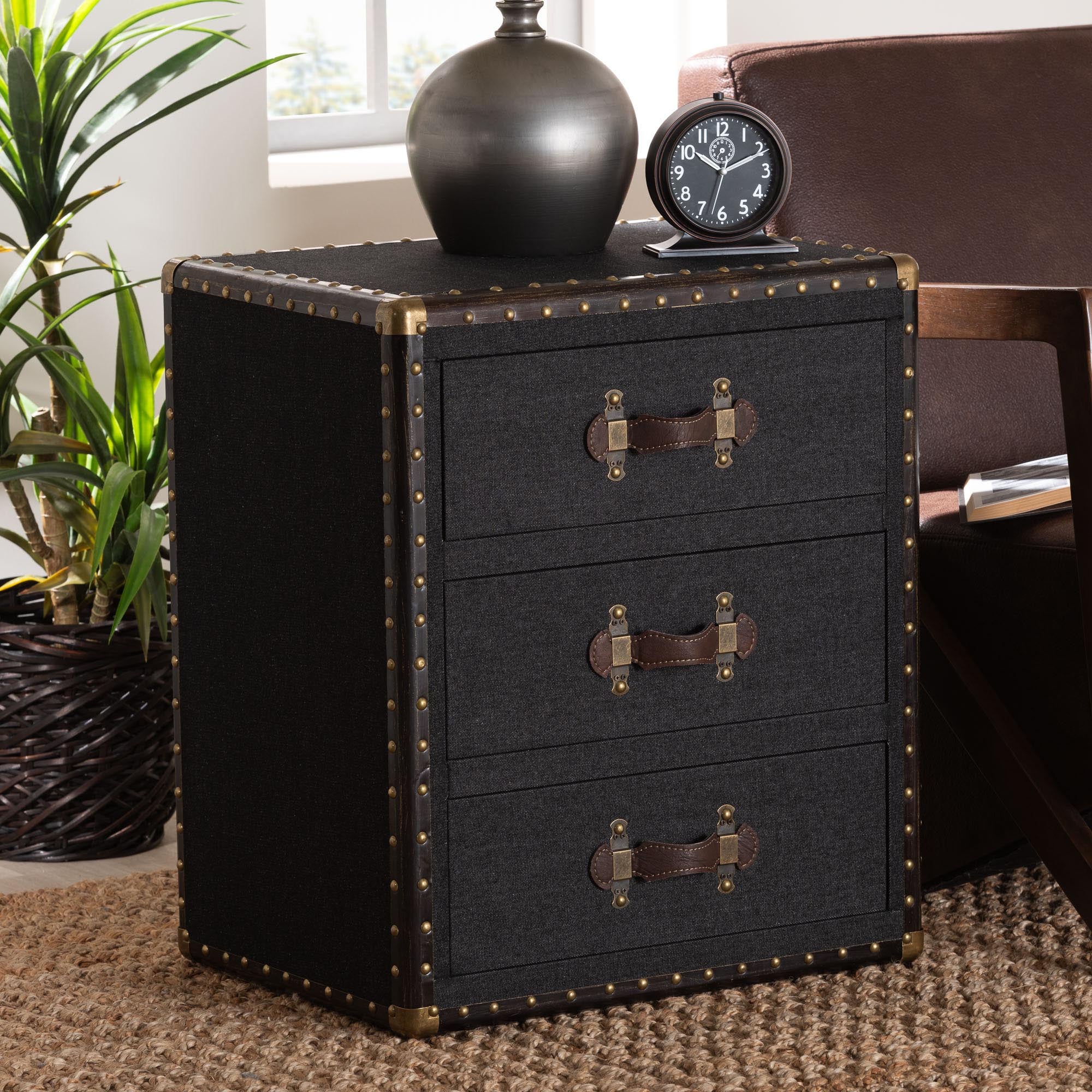 Mallison Vintage Black Canvas 3-Drawer End Table