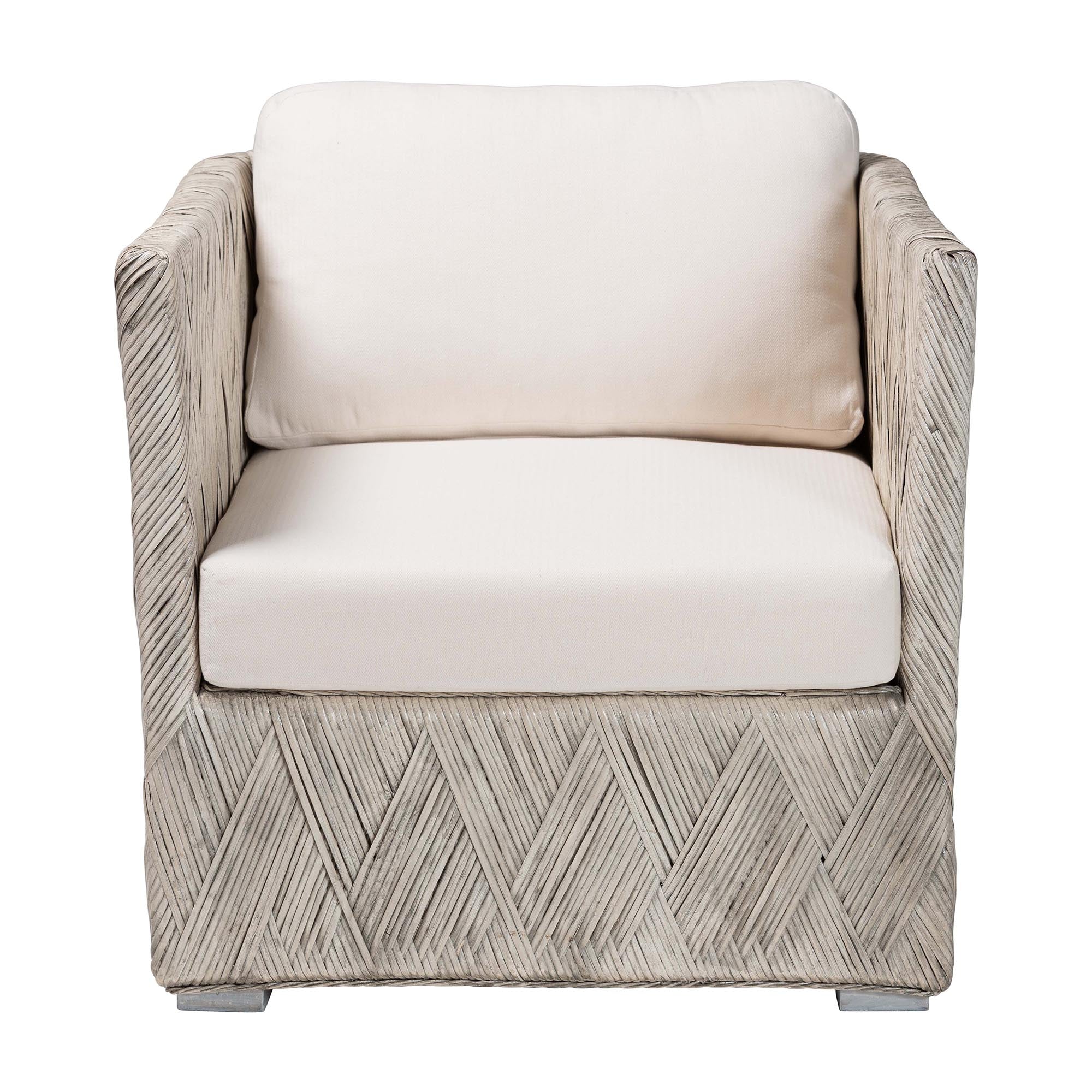 Melbourne Natural Rattan Lounge Chair - Handwoven Wicker Armchair with Tuxedo Frame for Living Room, Lounge, or Sun Room