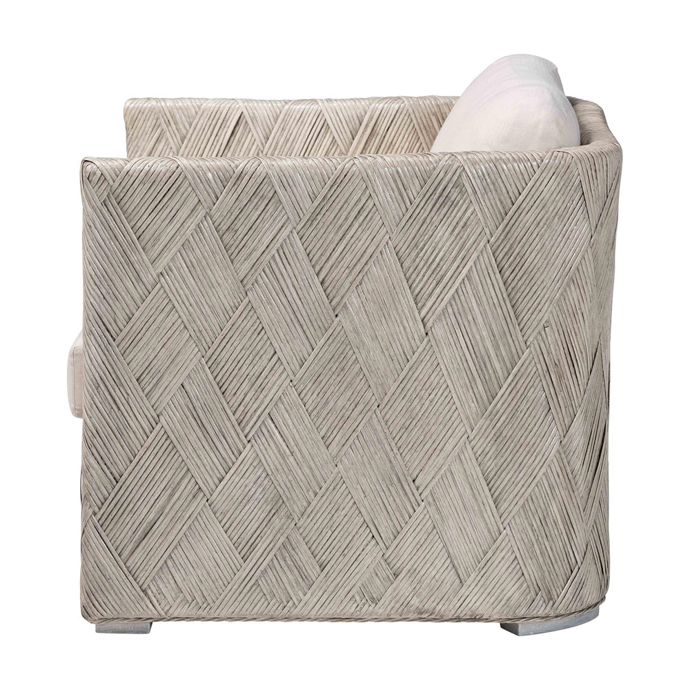 Melbourne Natural Rattan Lounge Chair - Handwoven Wicker Armchair with Tuxedo Frame for Living Room, Lounge, or Sun Room