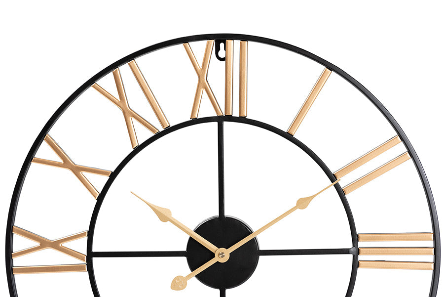 Auden Modern Industrial Two-Tone Black and Gold Metal Wall Clock